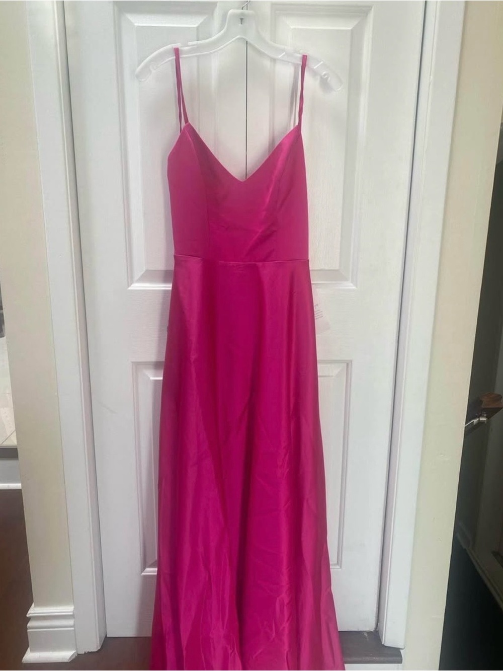 David's Bridal Hot Pink Satin Backless Lace-Up Gown